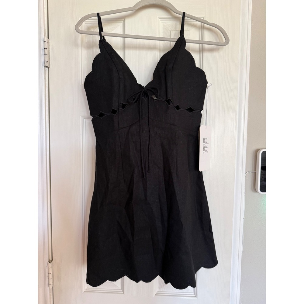 Heyson Black Scalloped Cut-Out Mini Dress Linen Blend Small NWT